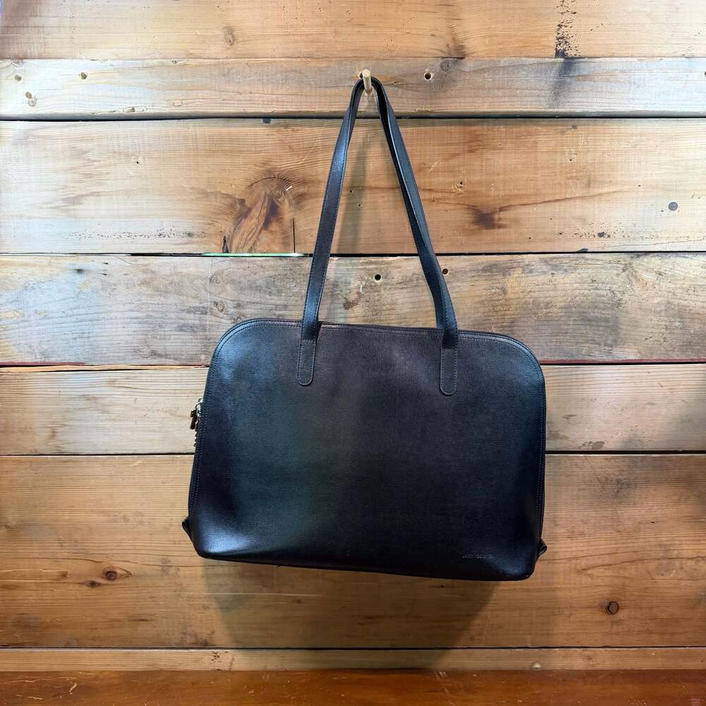 Jack Georges Black Leather Tote Shoulder Bag Purse